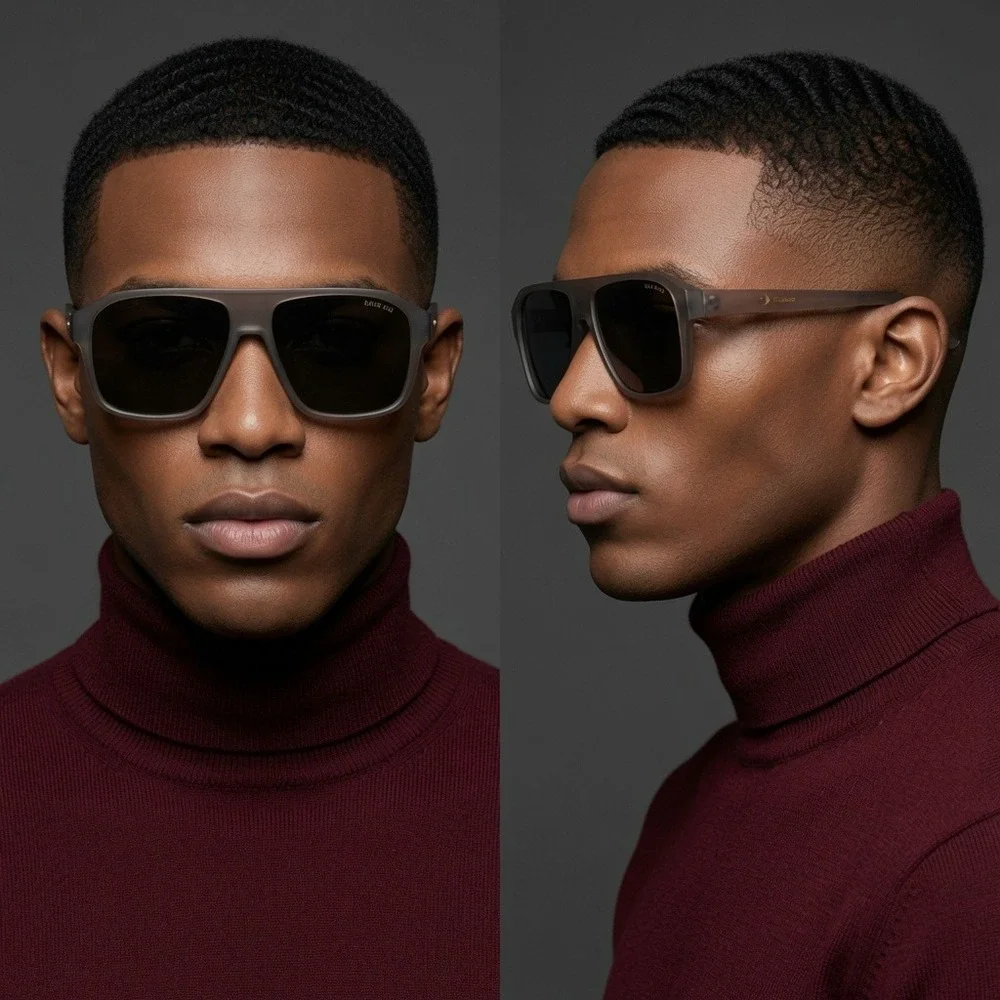 Mens Matte Grey Sunglasses Classy Square Smoke Lens UV400 Business Wear Gafas